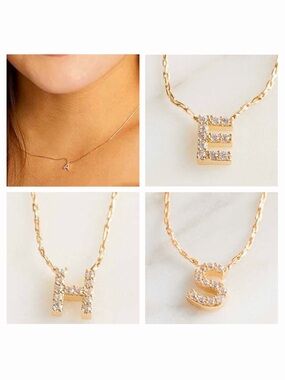 🍒3/$30 New Gold Pave Initial Necklace - E, H, S